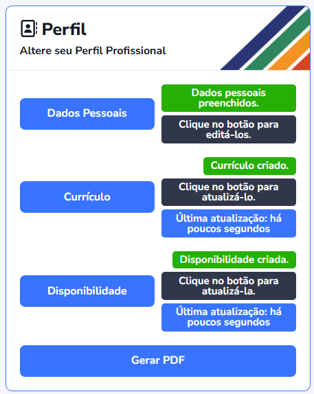 Painel de Perfil completamente preenchido